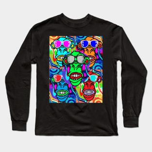 stranger Green Monkey with Grey Sunglasses Long Sleeve T-Shirt